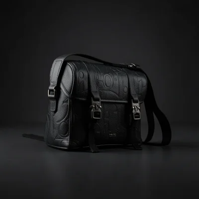 Bolso de cuero negro con detalles en relieve