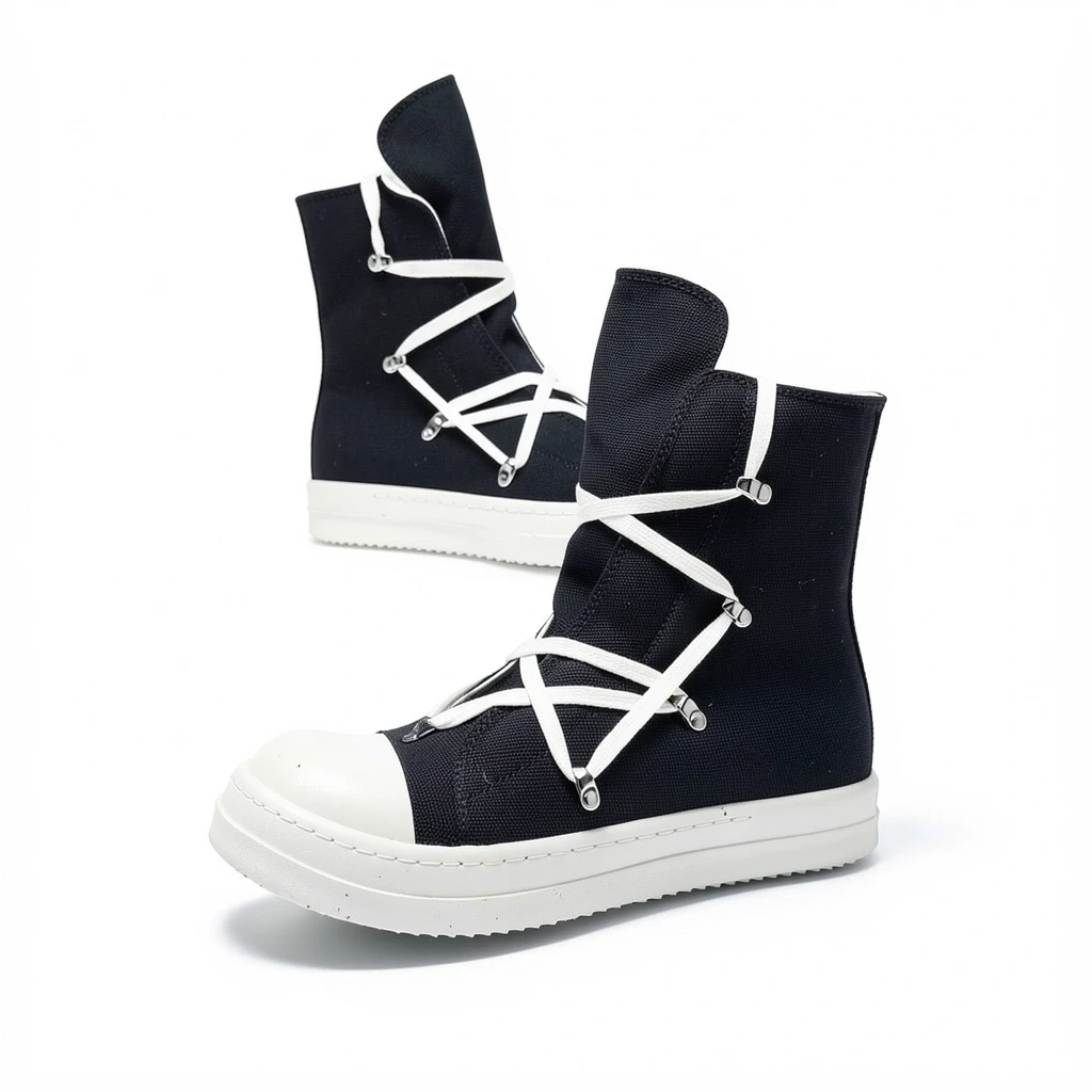 Tenis de lona negra con detalles en blanco