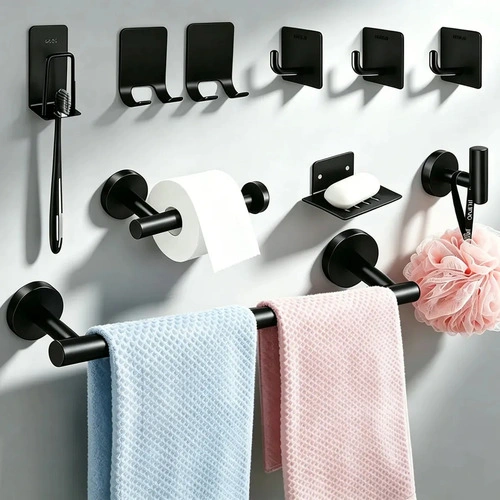 Juego de 10 Accesorios de Baño Negro