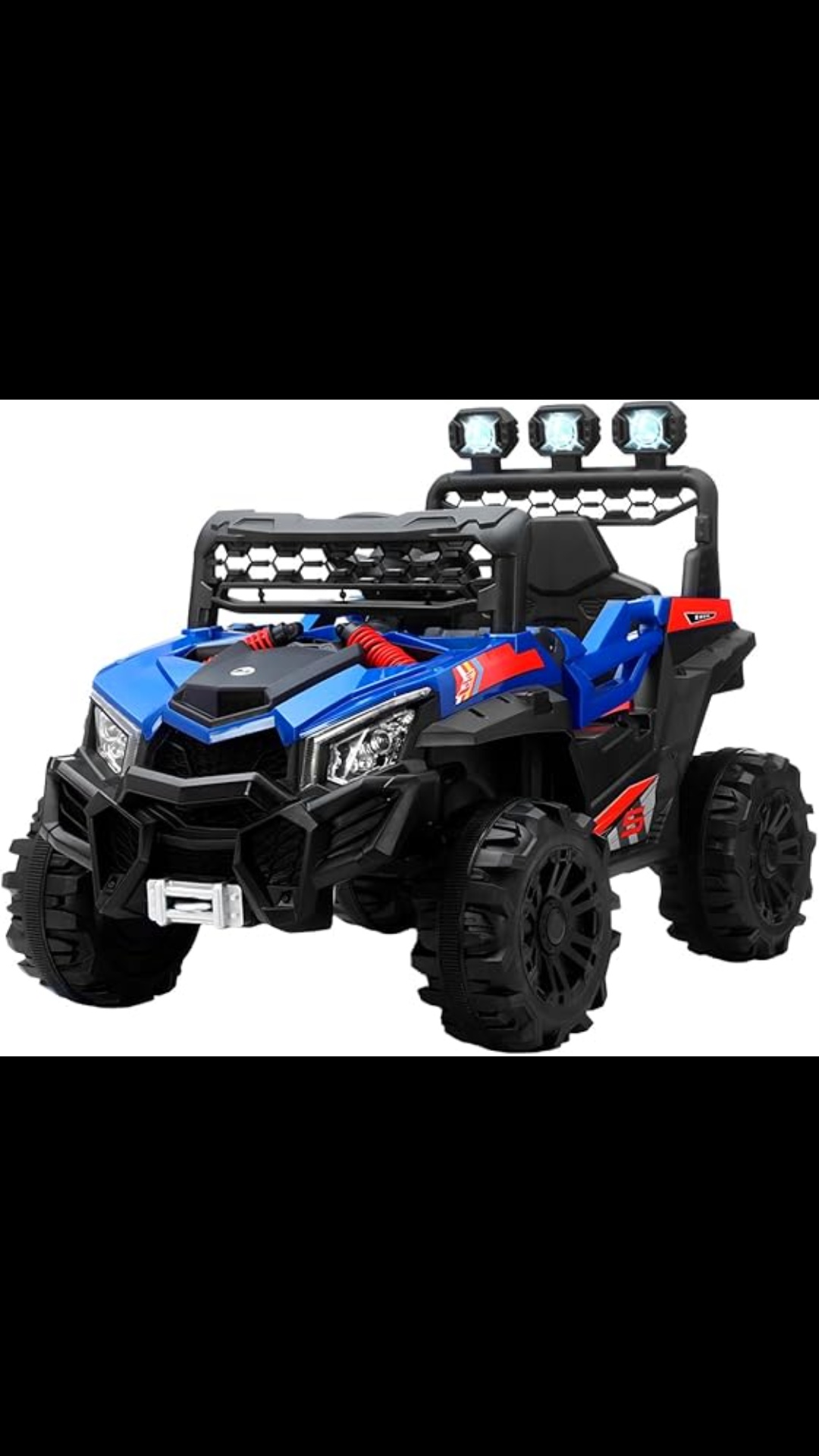 Raganet Buggy Eléctrico para Niños Montable 12V, Carrito con Control Remoto y Manejo Directo, Luces LED, Estéreo, Pedales Funcionales, Medidas: 76x68x109cm (Azul)