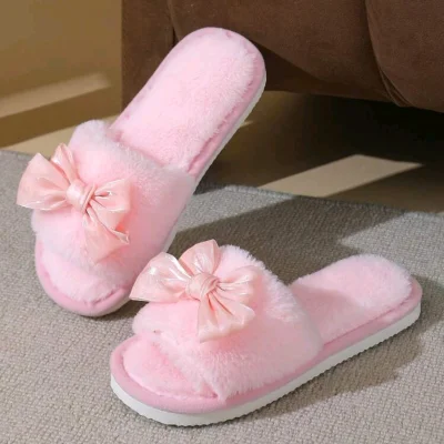 Pantunflas rosa de mujer con lazo