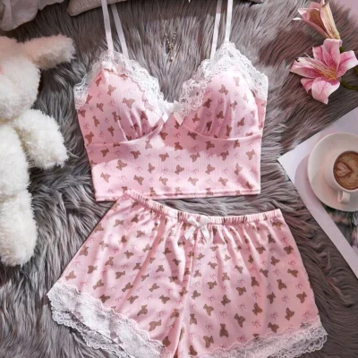 Juego de dormir de algodón con encaje