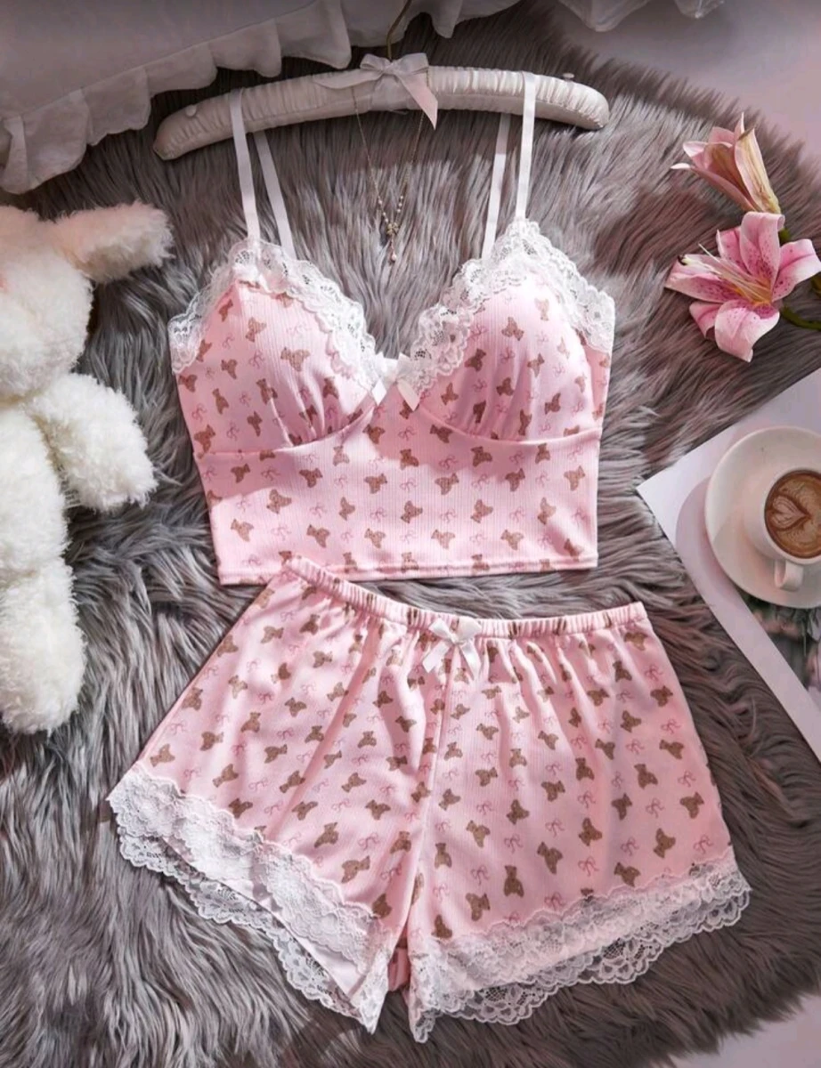 Juego de dormir de algodón con encaje