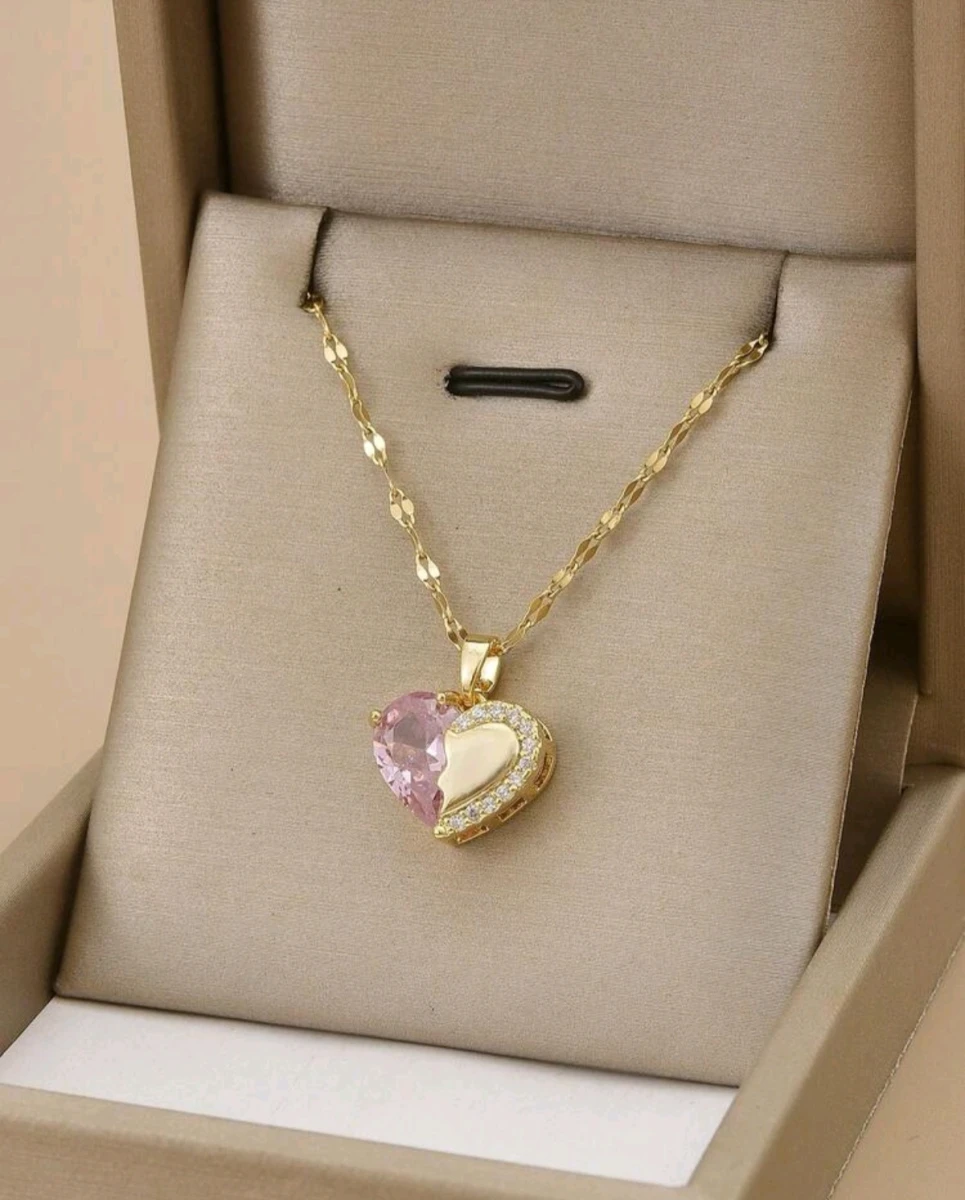 Collas de corazon color dorado con detalle en rosa