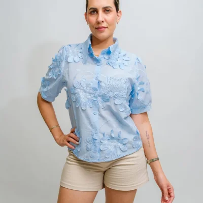 BLUSA AZUL DE FLORES 3D