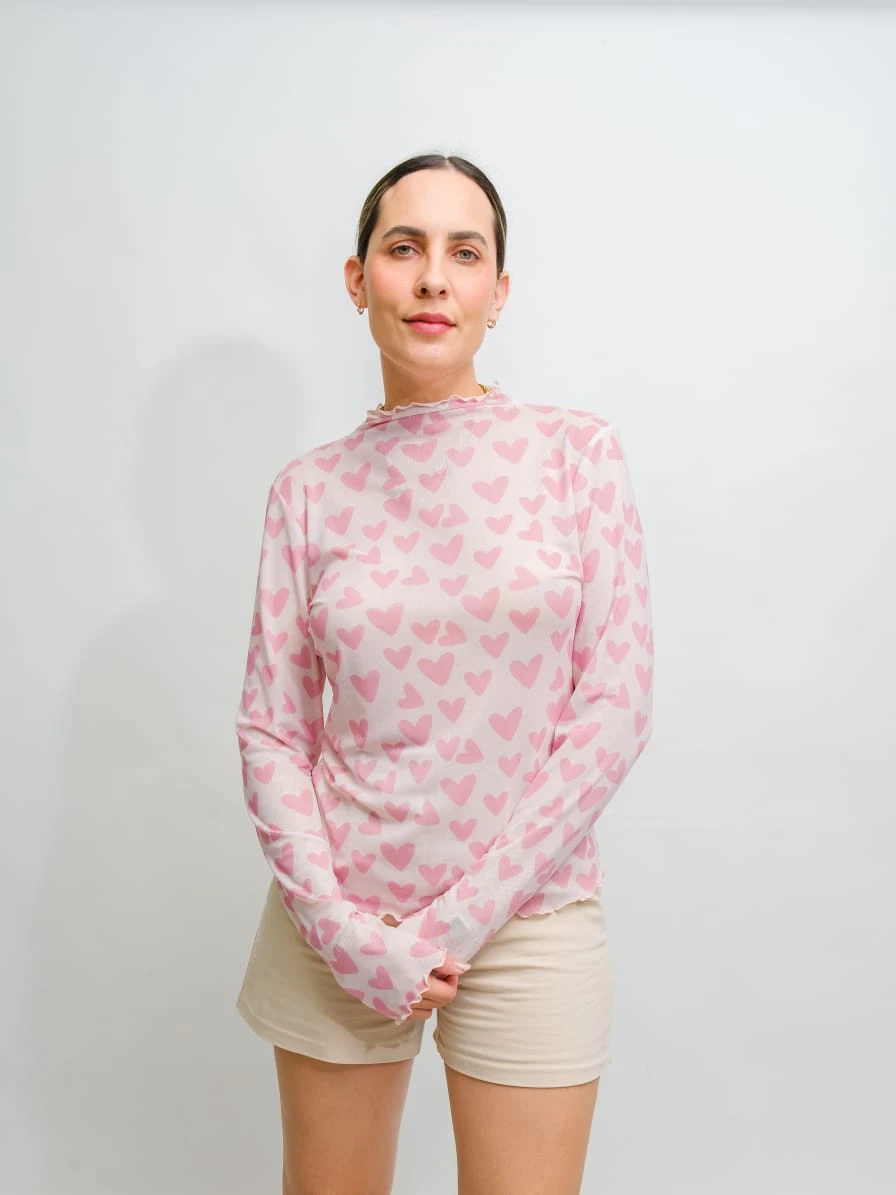 BLUSA ROSA DE CORAZONES