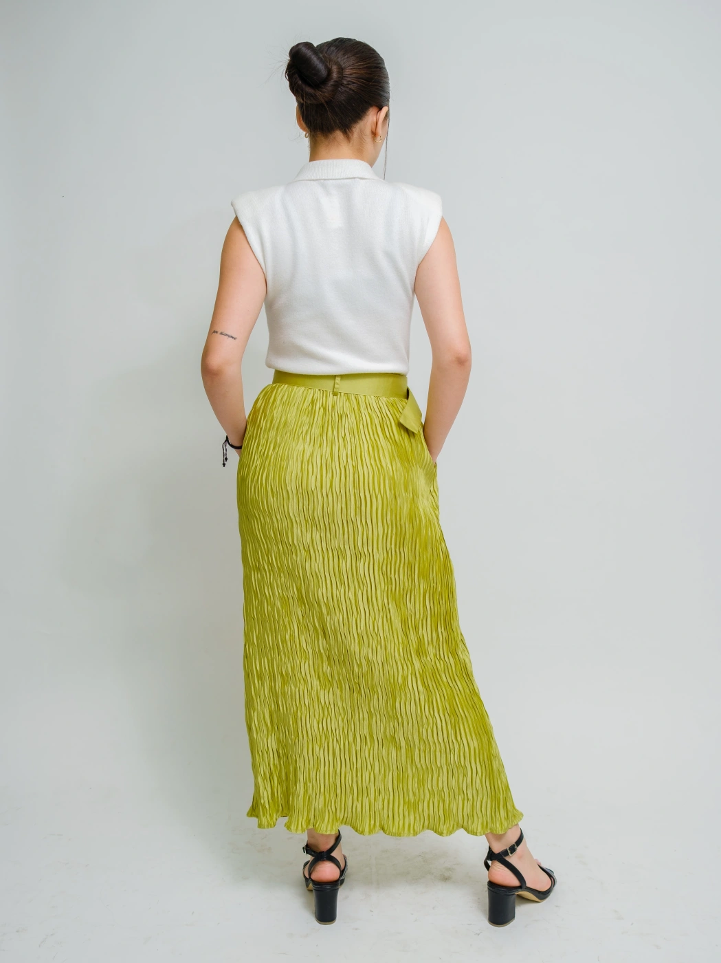 FALDA VERDE LIMON  CON CINTURON