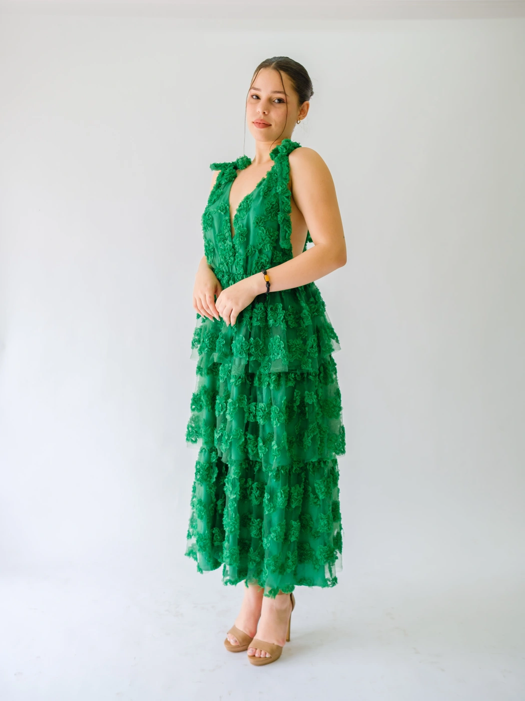 VESTIDO FLOREADO VERDE BOTELLA