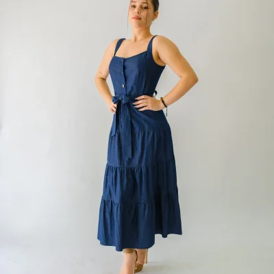 VESTIDO MEZCLILLA OSCURO LISO