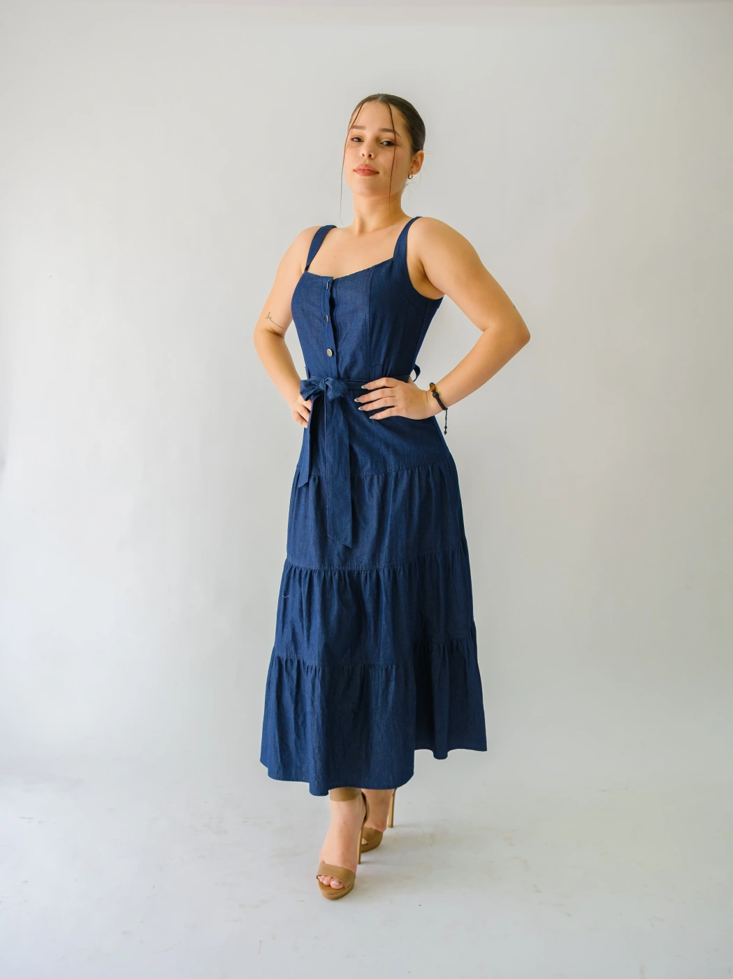 VESTIDO MEZCLILLA OSCURO LISO