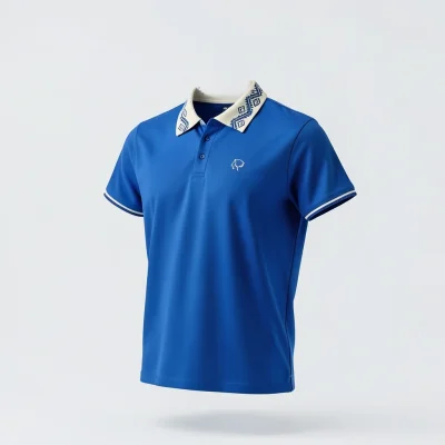 Camisa Premium Azul con Cuello Contrastante